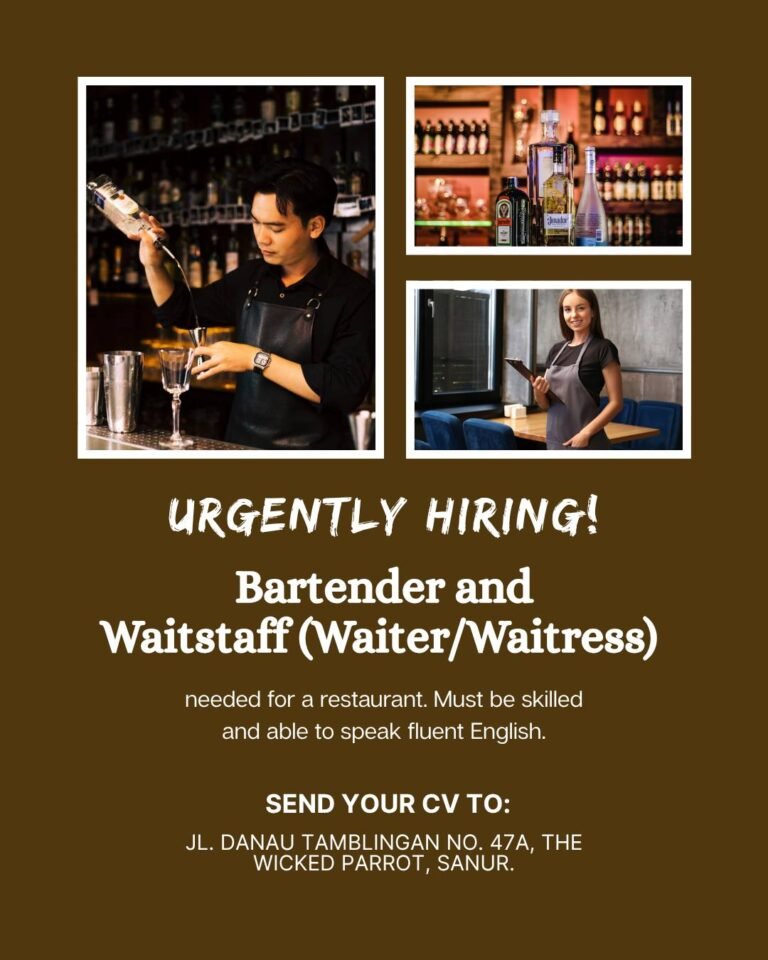 Lowongan Pekerjaan Bartender & Waitstaff di The Wicked Parrot Sanur