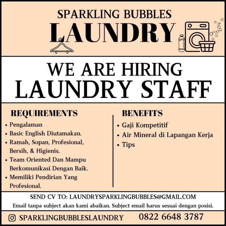 Lowongan Pekerjaan di Sparkling Bubbles Laundry