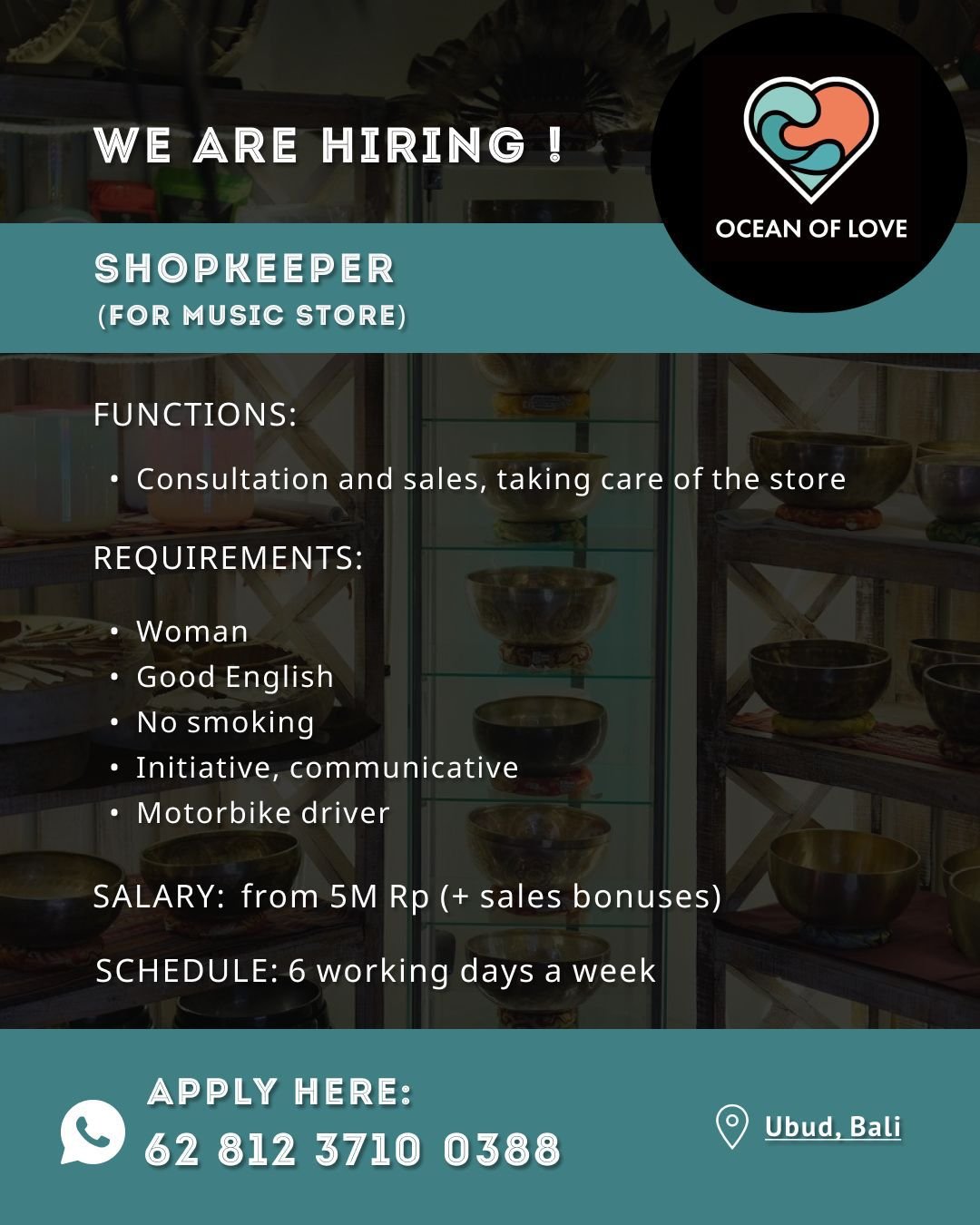 Lowongan Pekerjaan Shopkeeper di Ocean of Love Ubud