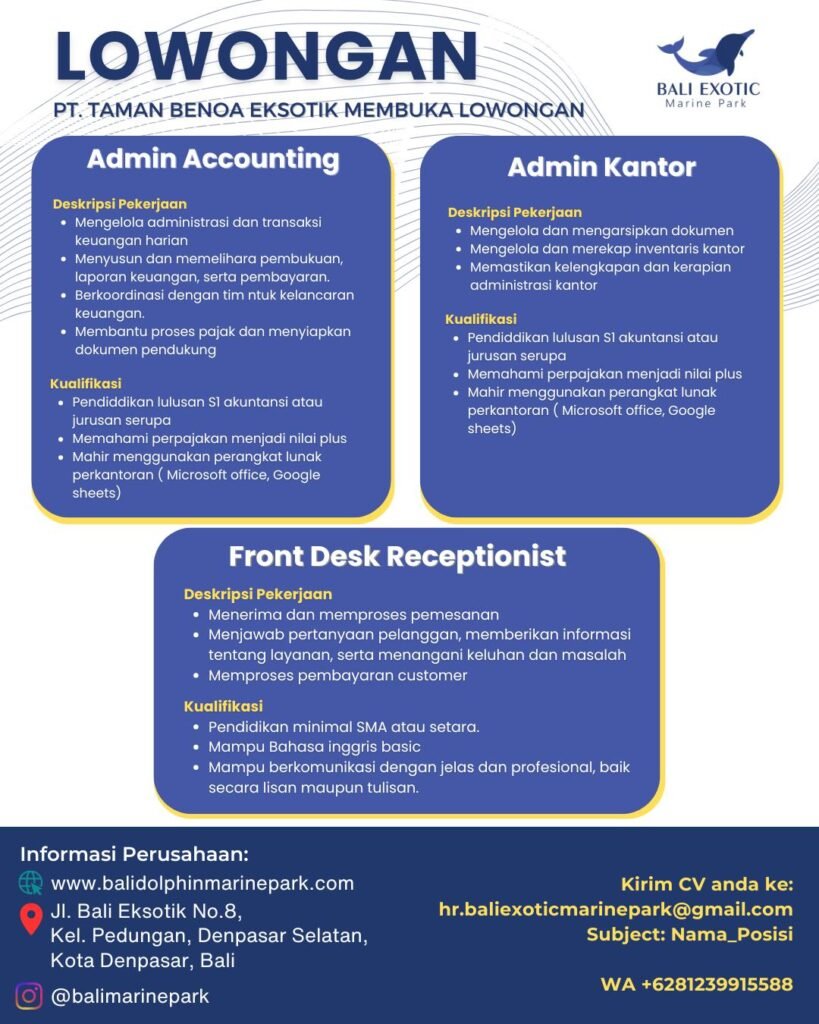Lowongan Pekerjaan Bali Exotic Marine Park Denpasar