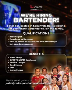 Lowongan Pekerjaan Cook & Bartender di Red Carpet Champagnebar Seminyak