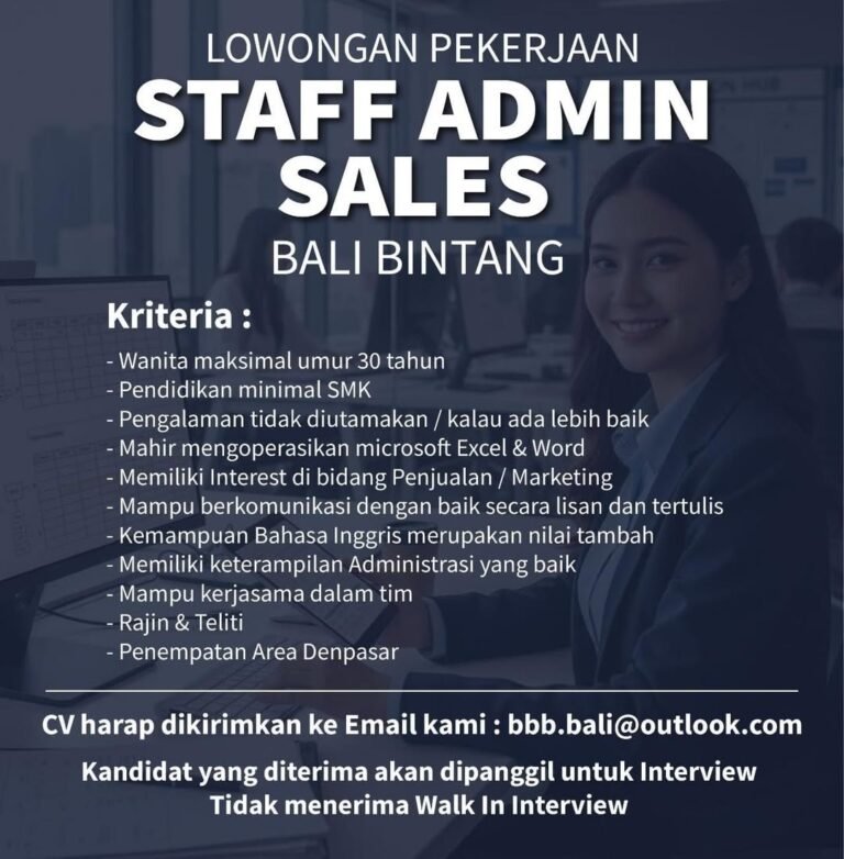 Lowongan Pekerjaan Staff Admin Sales di Bali Bintang Denpasar