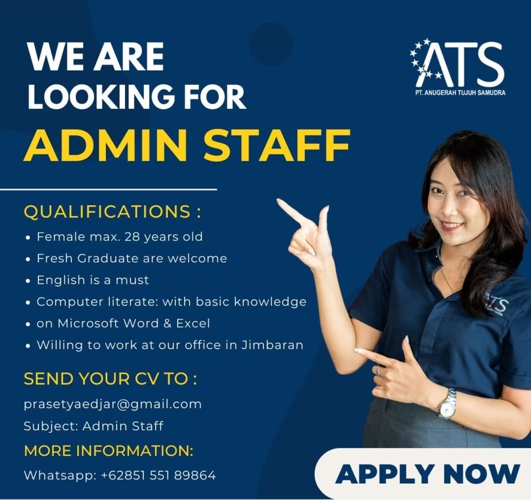 Lowongan Admin Staff ATS PT Anugerah Tujuh Samudra Jimbaran