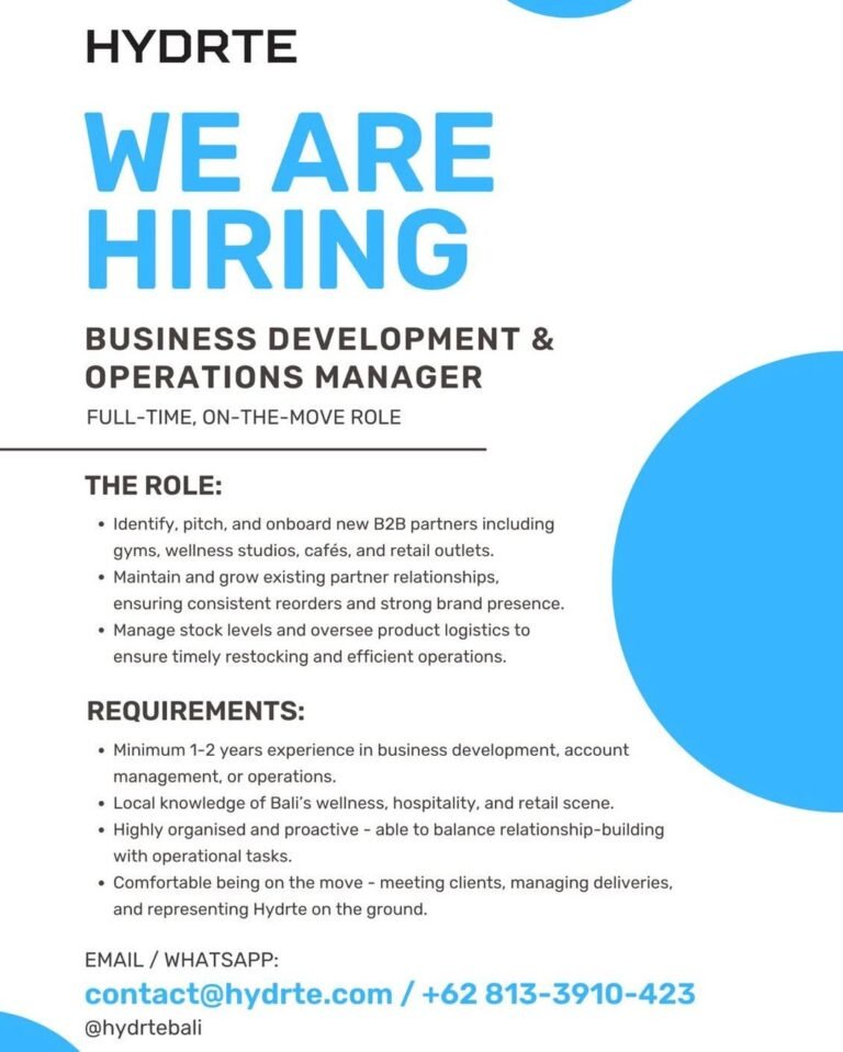 Lowongan Business Development Manager Hydrte Bali