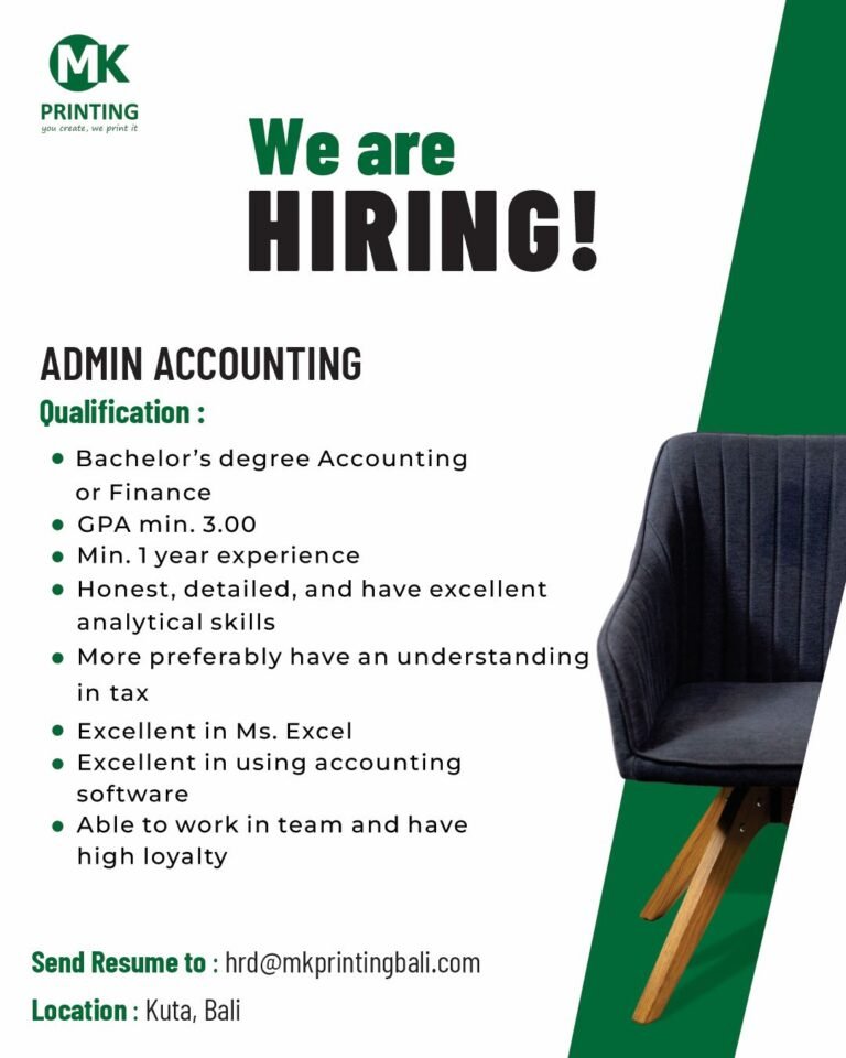 Lowongan Admin Accounting & Customer Service MK Printing Kuta