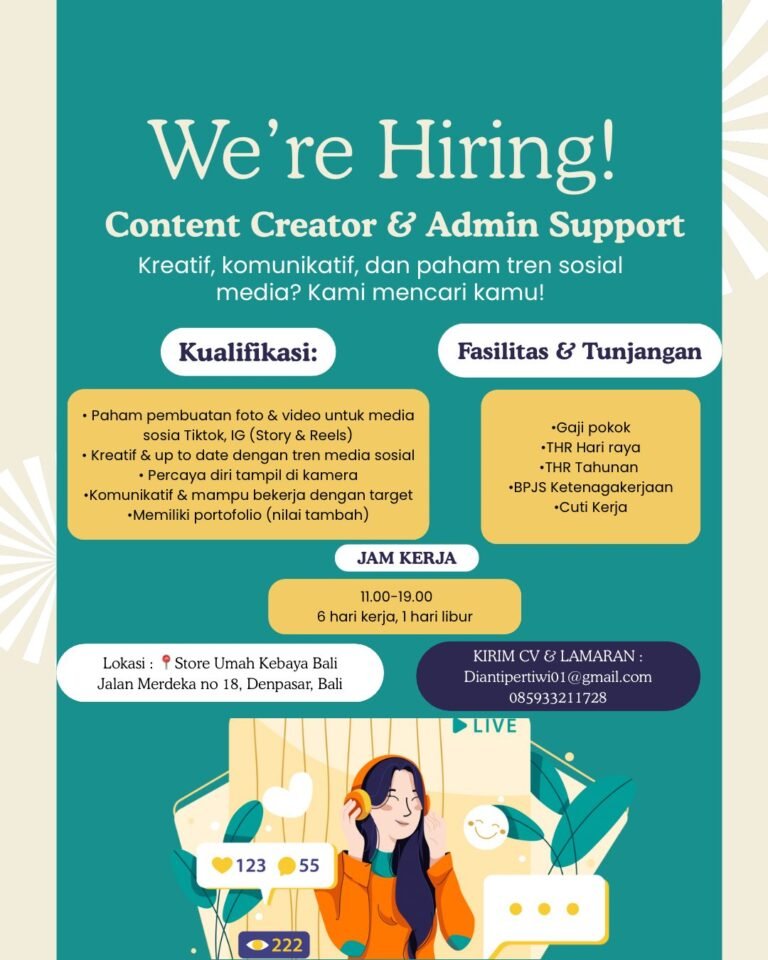 Lowongan Content Creator & Admin Support Umah Kebaya Bali