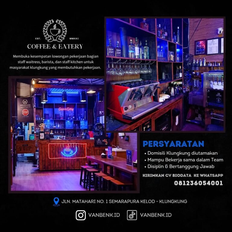 Lowongan Waitress, Barista, & Kitchen Vanbenk Klungkung