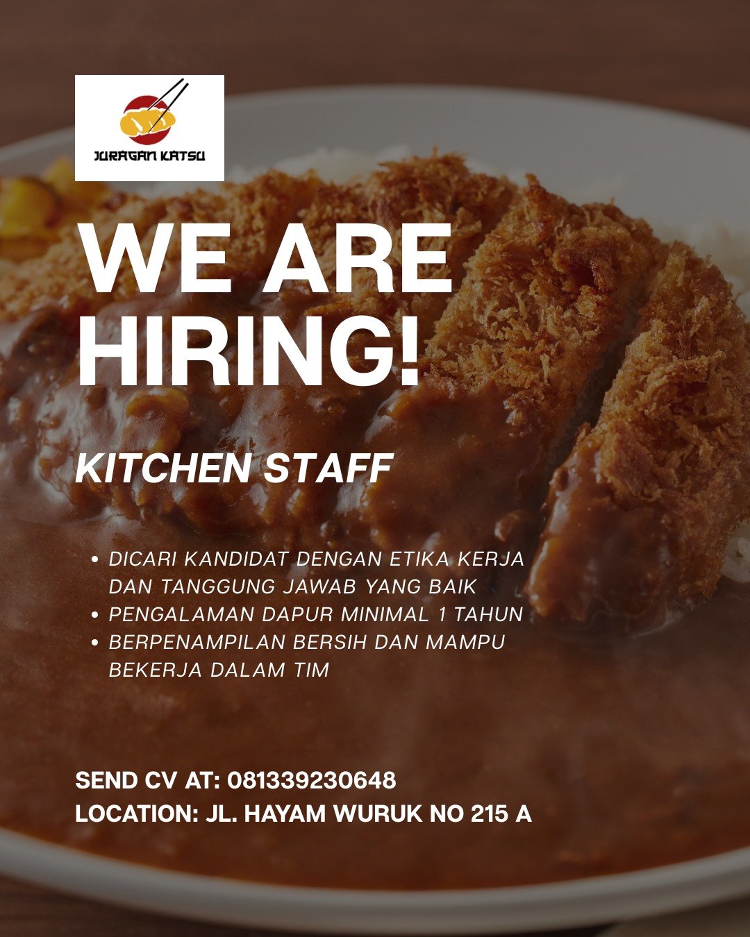 Lowongan Kitchen Staff Juragan Katsu Hayam Wuruk