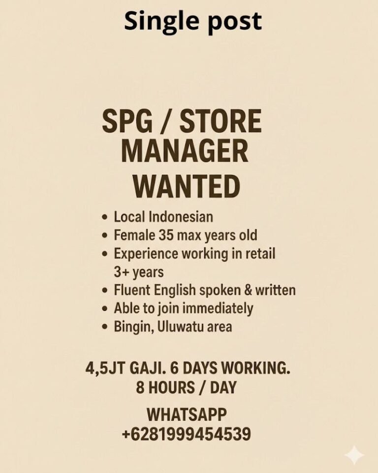 Lowongan Pekerjaan SPG/Store Manager di Bingin Uluwatu
