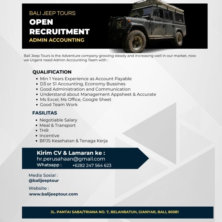 Lowongan Admin Accounting & Operation Team Bali Jeep Tours