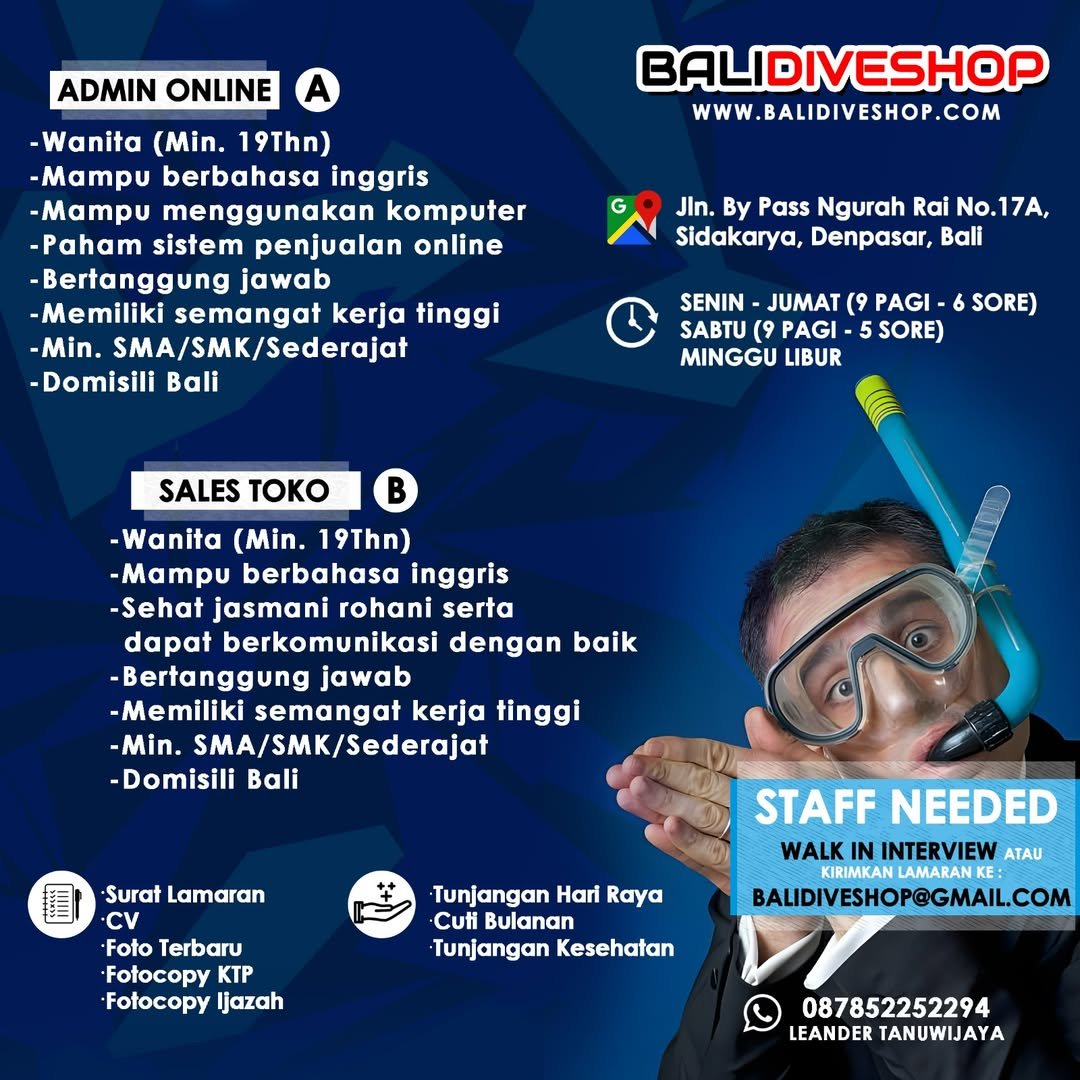 Lowongan Pekerjaan Bali Dive Shop Denpasar