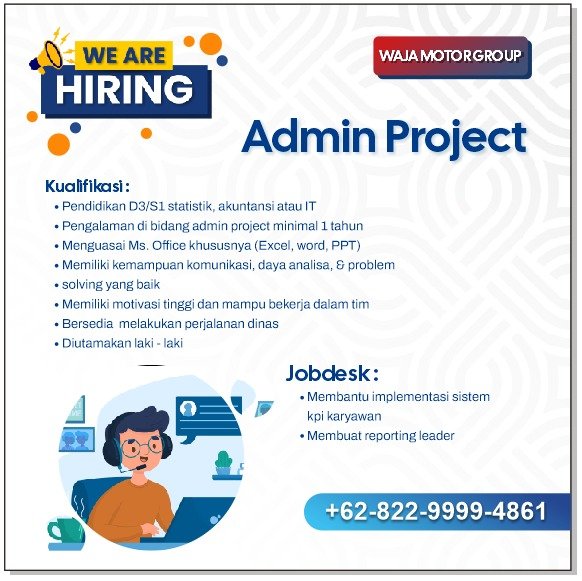 Lowongan Admin Project Waja Motor Group