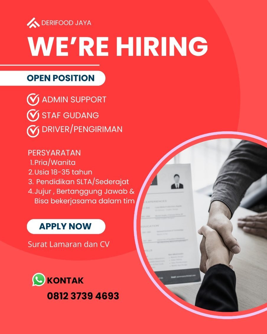 Lowongan Admin Gudang & Driver Derifood Jaya