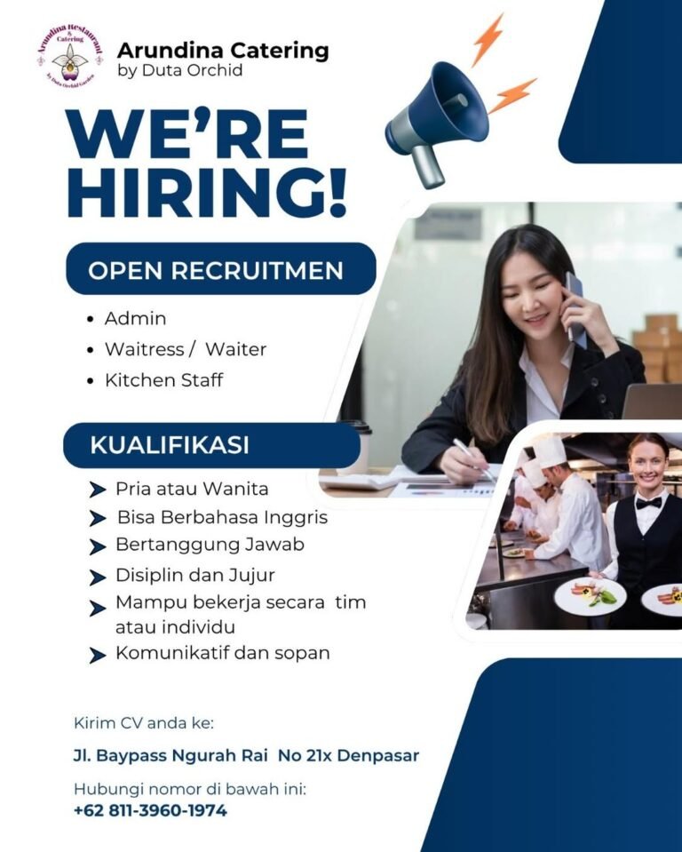 Lowongan Pekerjaan Admin, Waitress, & Kitchen Staff di Aina Restaurant Denpasar