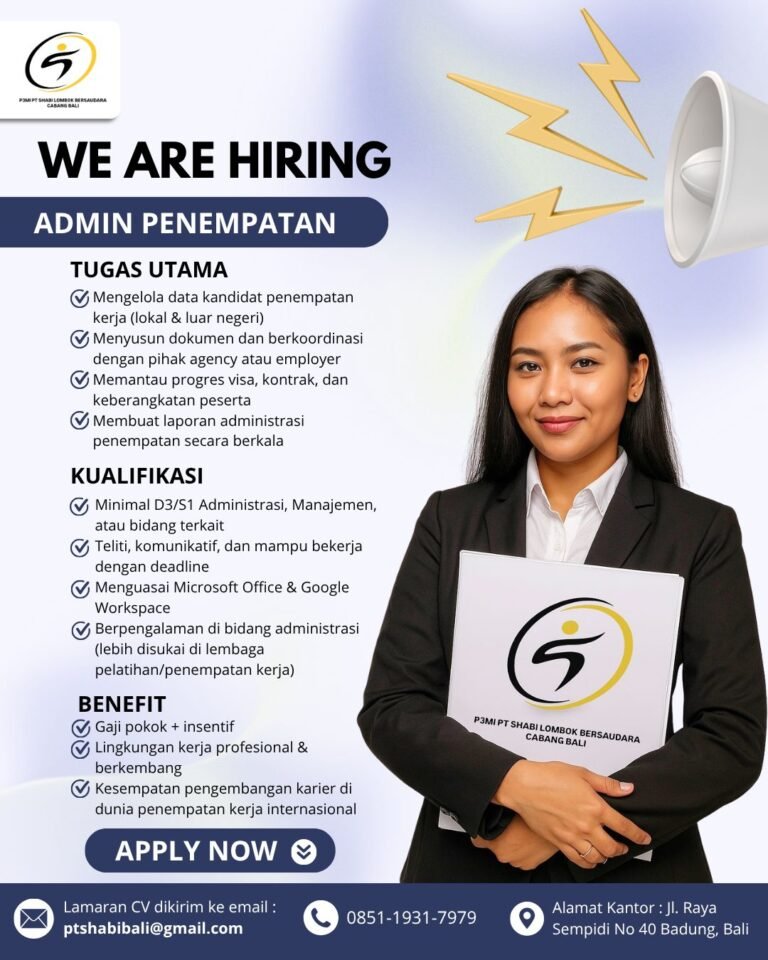 Lowongan Admin Penempatan PT Shabi Lombok Bersaudara Bali