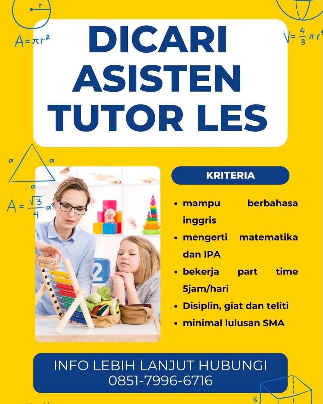 Lowongan Asisten Tutor Les