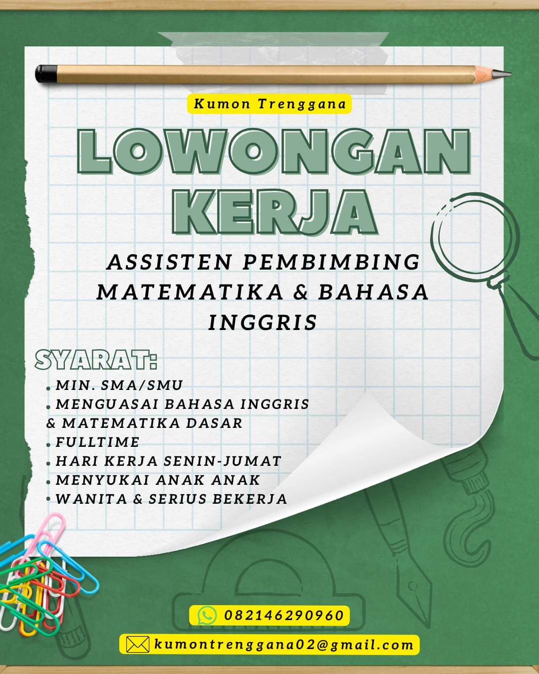Lowongan Assisten Pembimbing Kumon Trenggana