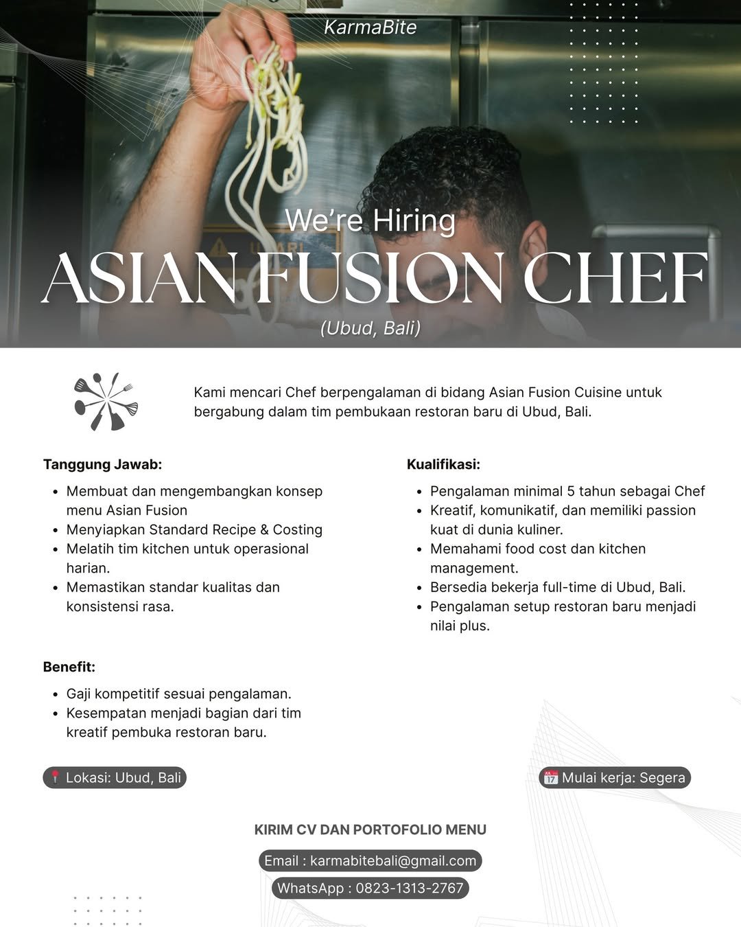 Lowongan Asian Fusion Chef KarmaBite Ubud