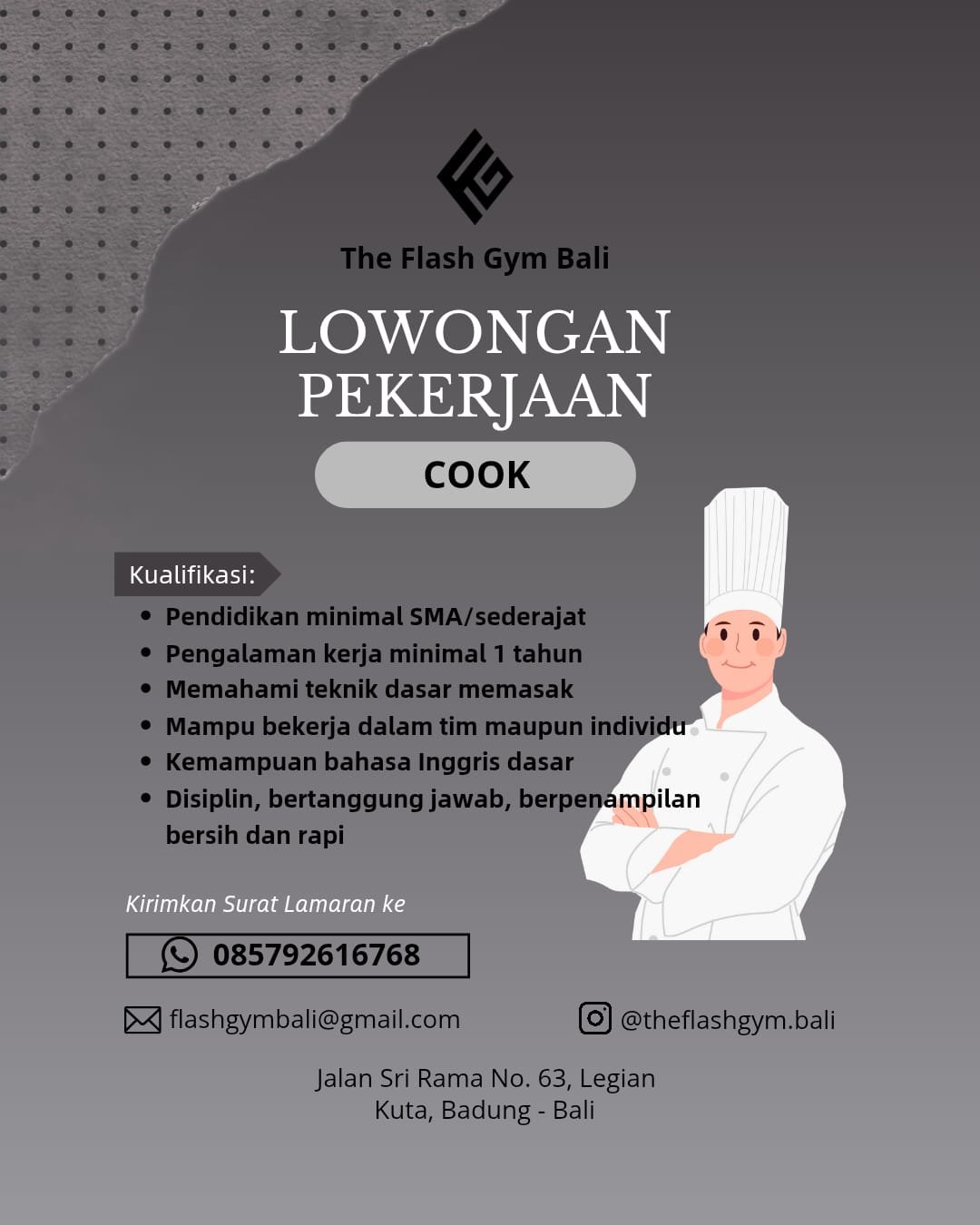 Lowongan Pekerjaan Cook di The Flash Gym Bali Legian