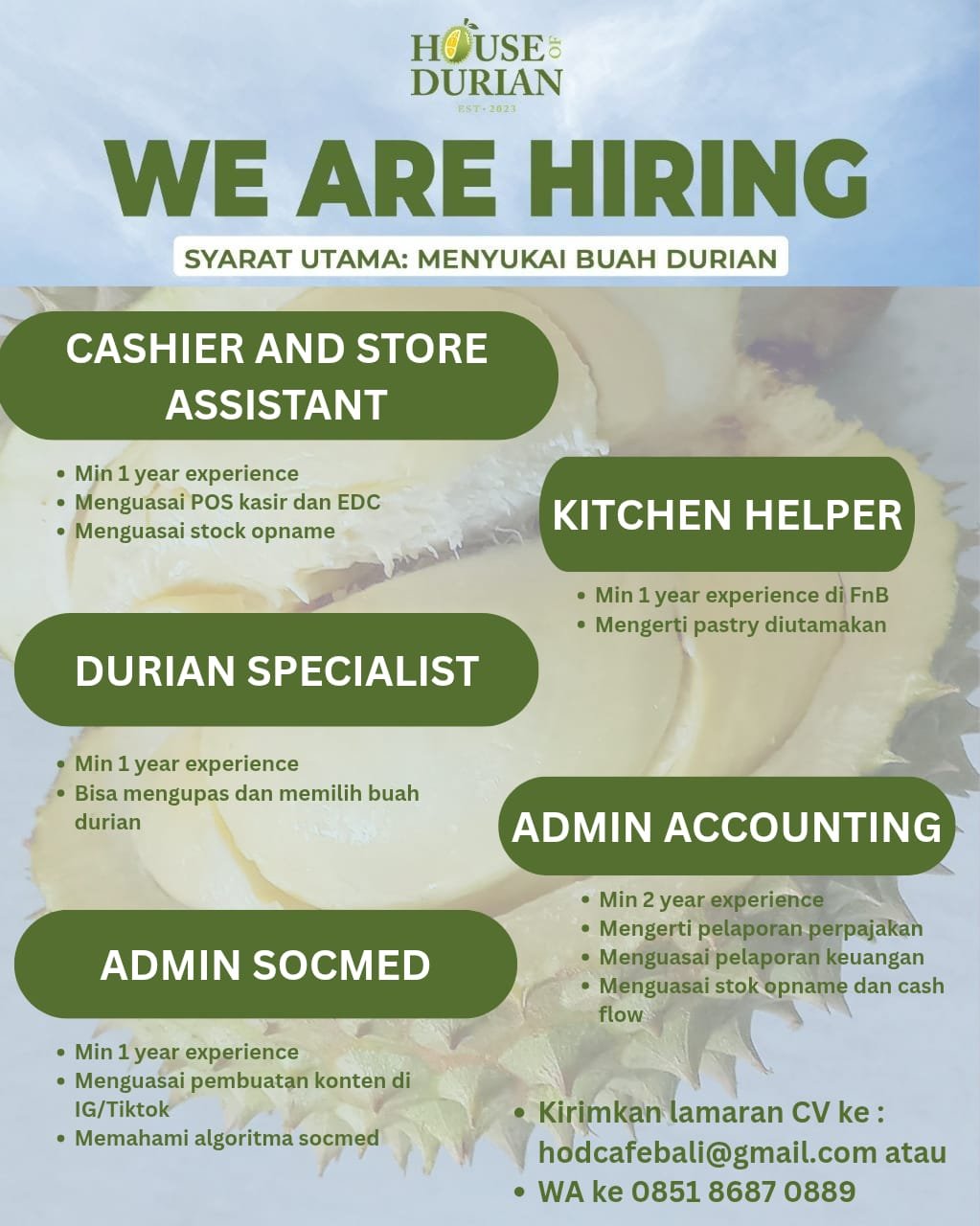 Lowongan House Durian Bali