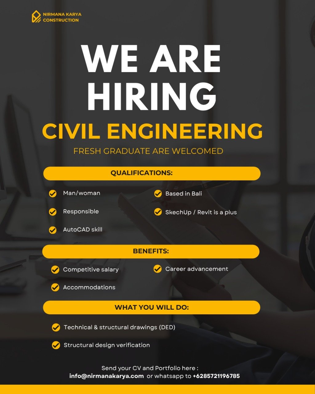 Lowongan Civil Engineering Nirmana Karya Construction Bali