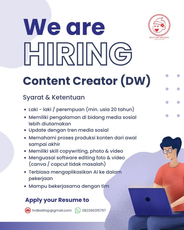 Lowongan Pekerjaan Content Creator di Bali Top Holiday