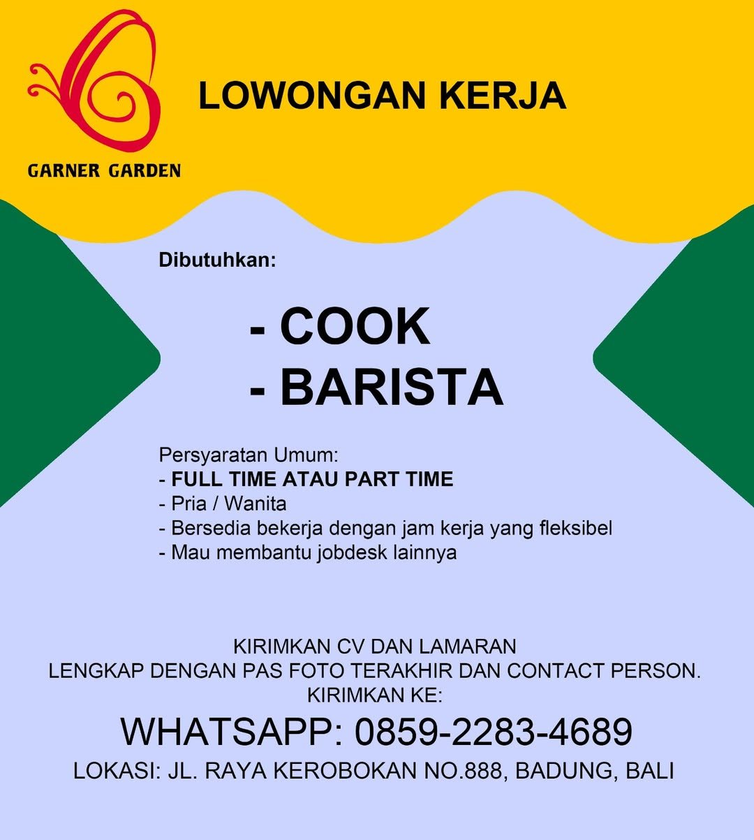 Lowongan Cook & Barista Garner Garden Kerobokan
