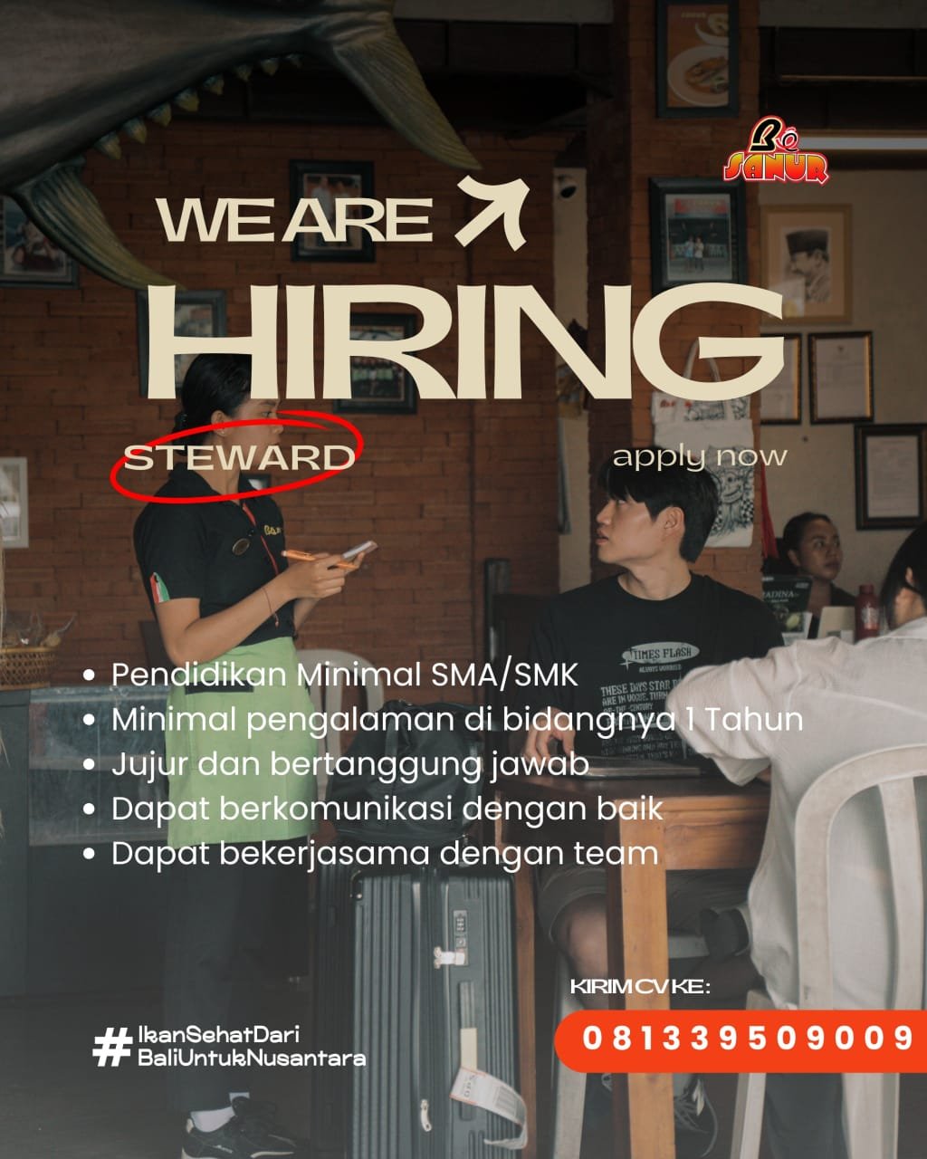 Lowongan Waiter Steward & Cook Bo Sanur