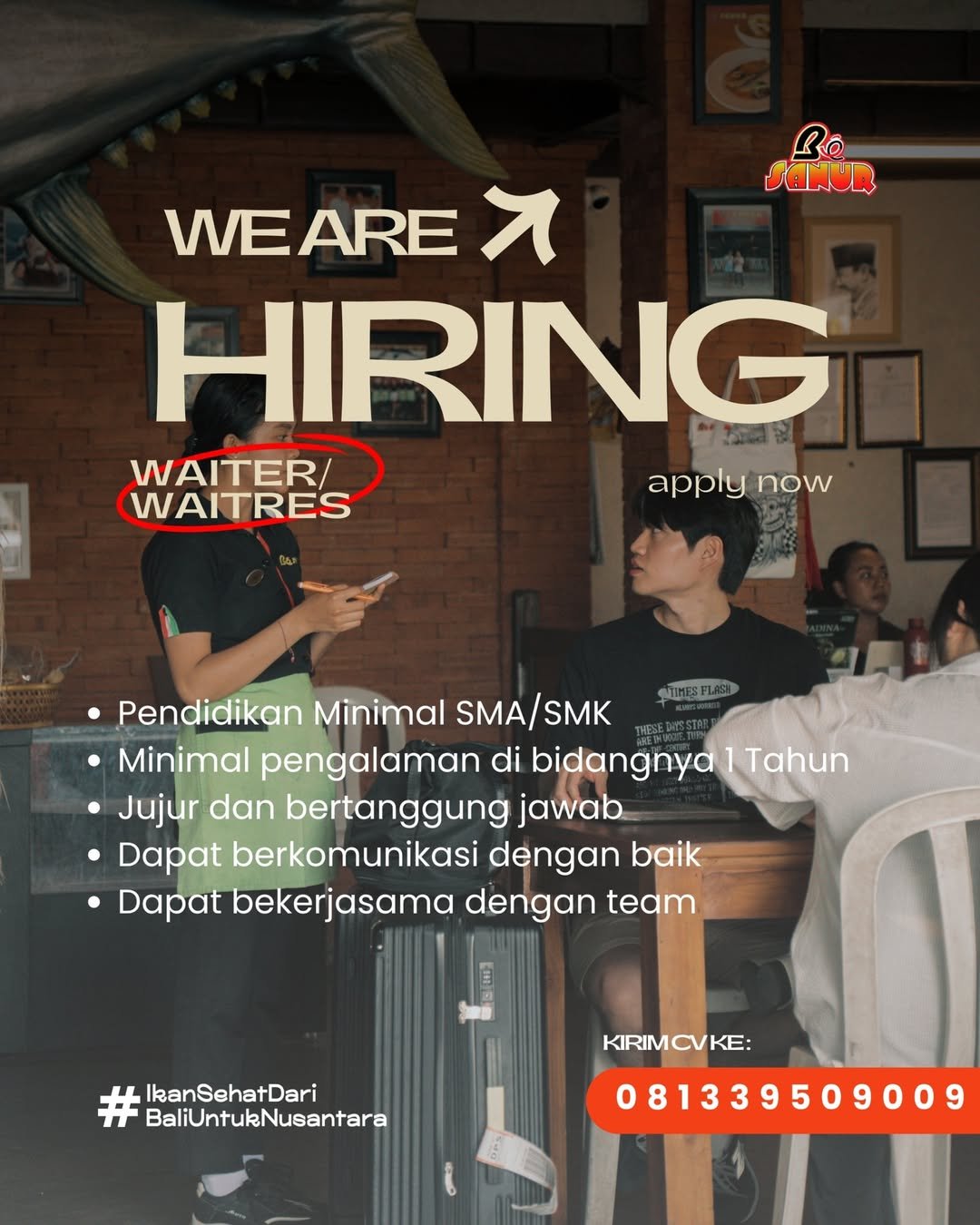 Lowongan Waiter Steward & Cook Bo Sanur