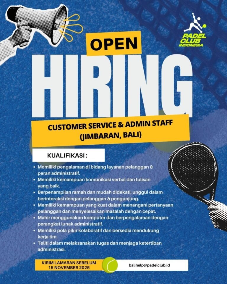 Lowongan Pekerjaan Customer Service & Admin Staff di Padel Club Jimbaran