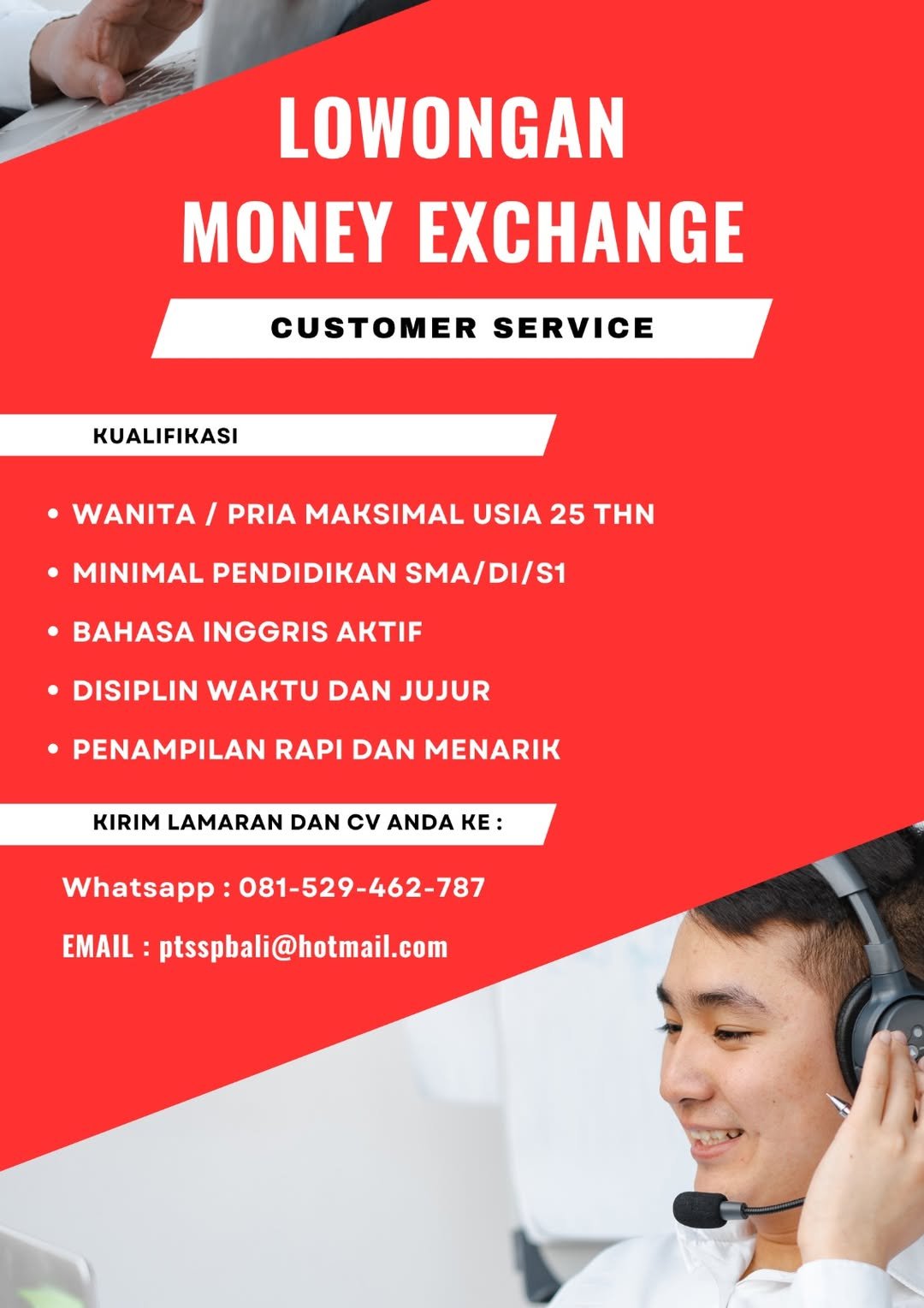 Lowongan Pekerjaan Customer Service Money Exchange Bali