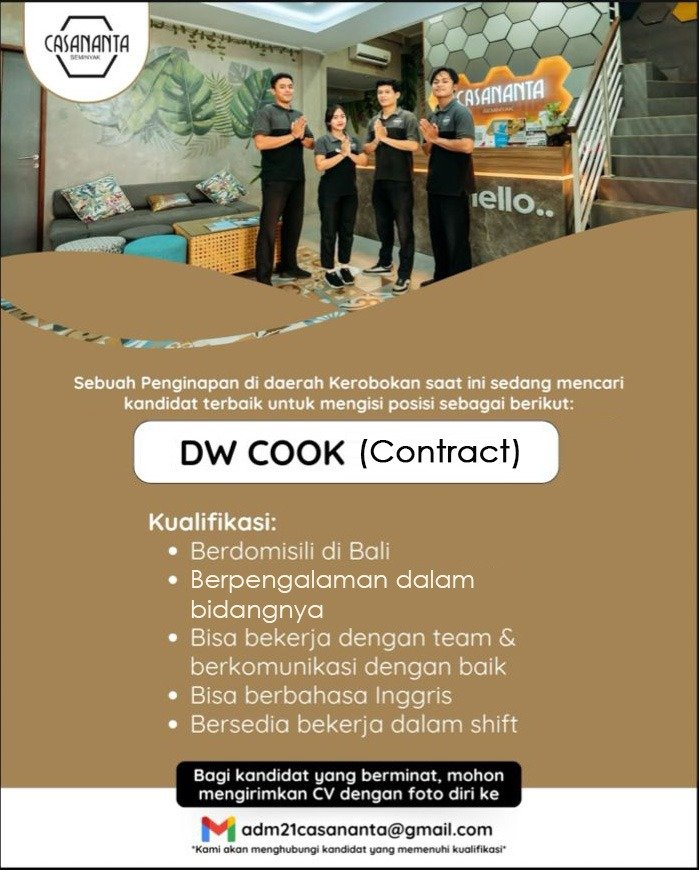 Lowongan Pekerjaan DW Cook - Casananta Kerobokan