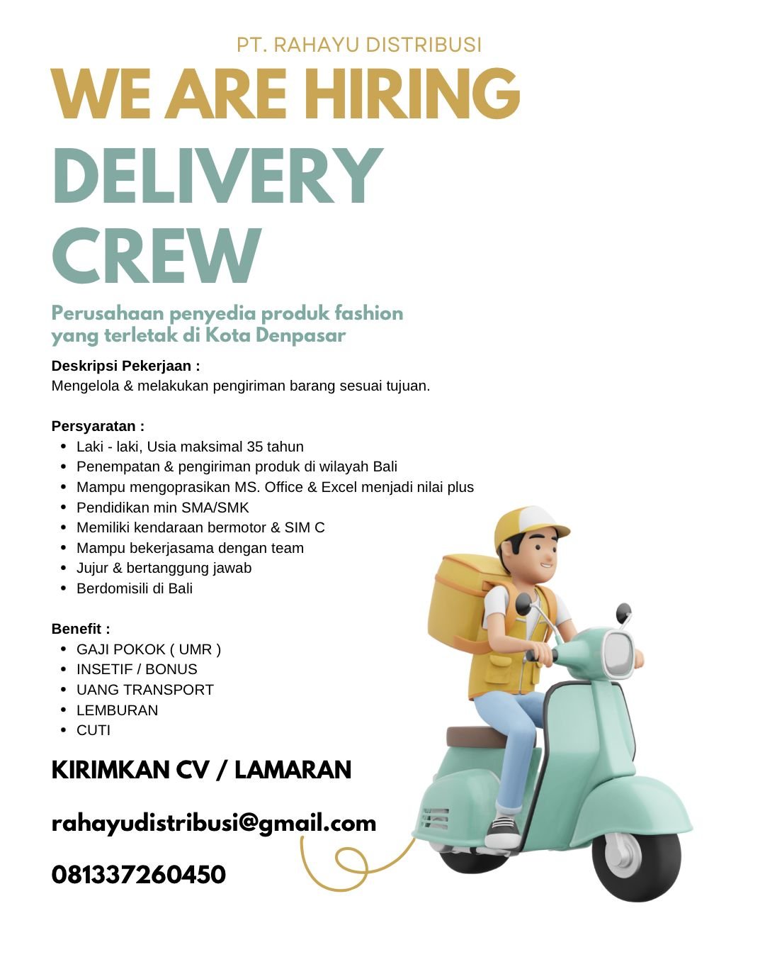 Lowongan Pekerjaan Delivery Crew di PT. Rahayu Distribusi Denpasar