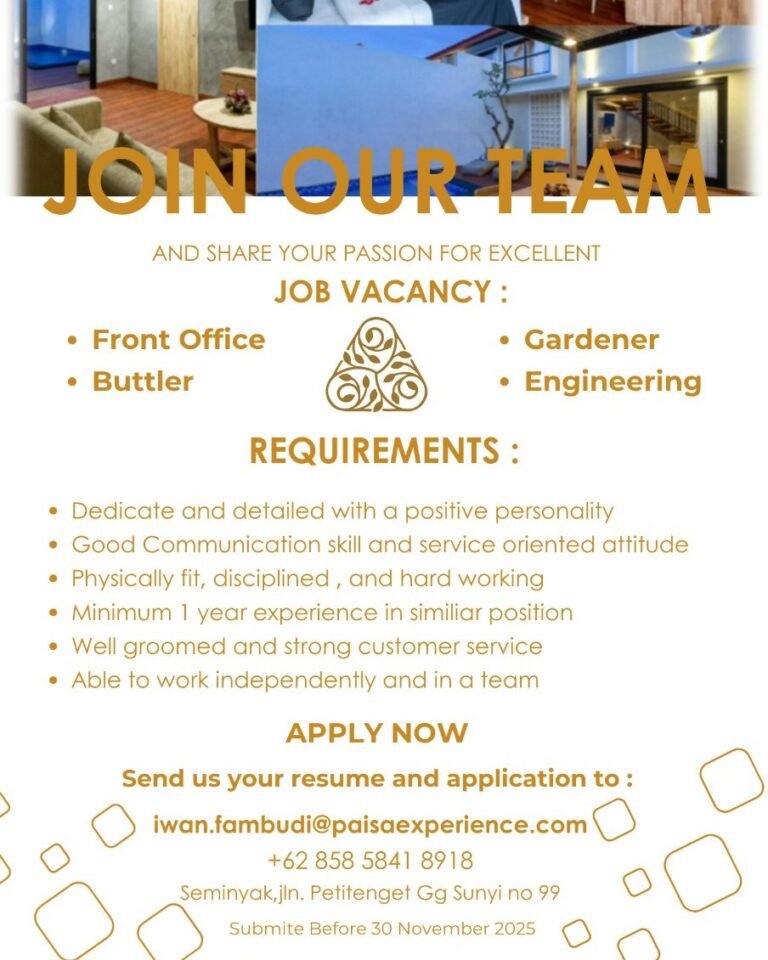 Lowongan FO Gardener Buttler & Engineering Seminyak