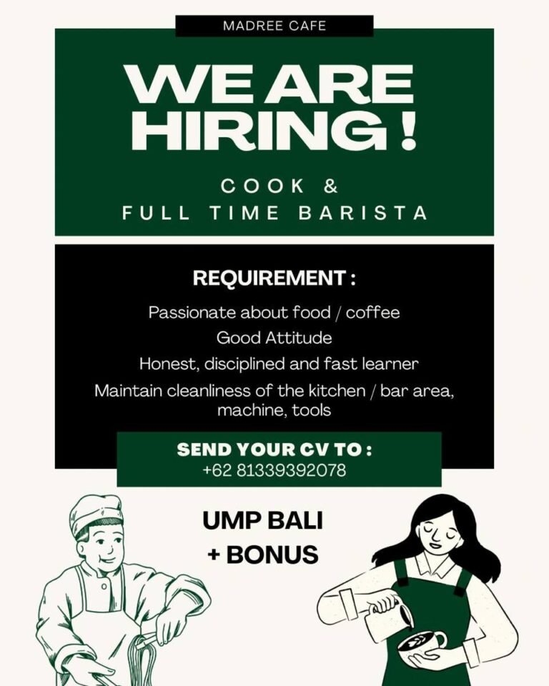 Lowongan Pekerjaan Cook & Barista di Madree Cafe Bali