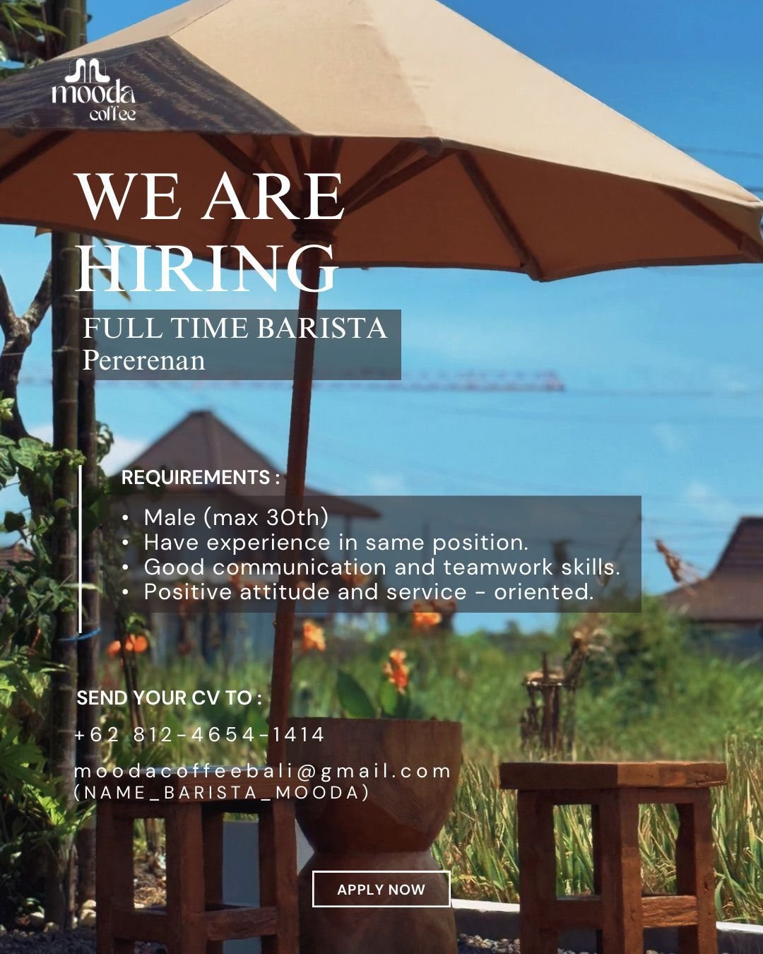 Lowongan Pekerjaan Full Time Barista di Mooda Coffee Pererenan
