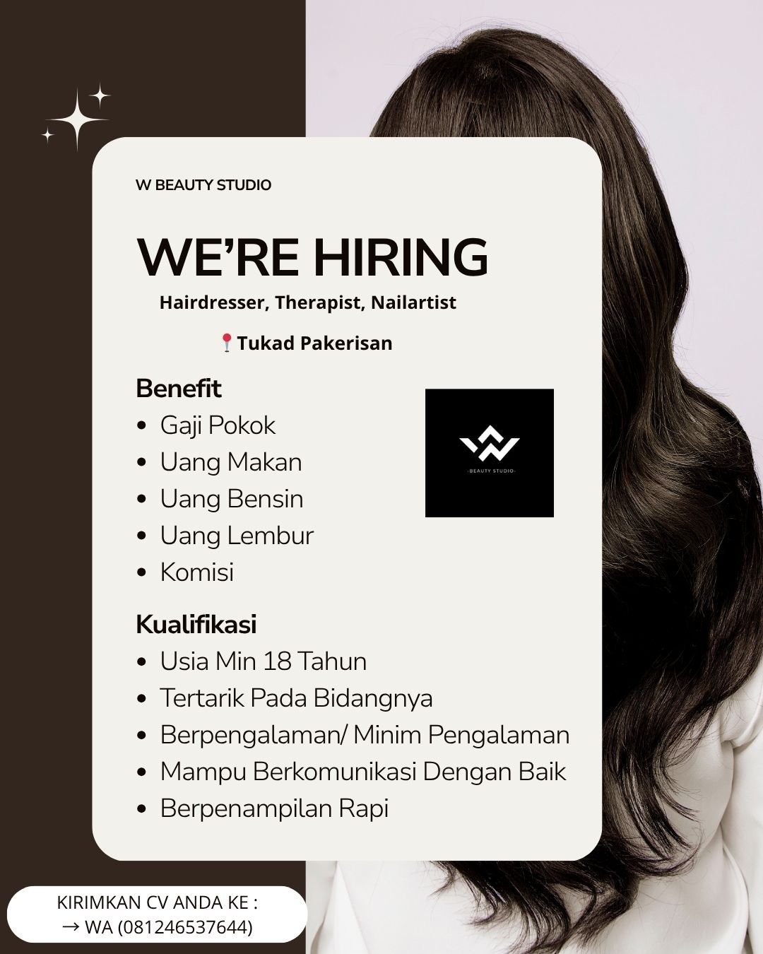 Lowongan Hairdresser, Therapist, & Nailartist W Beauty Studio