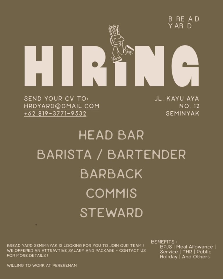 Lowongan Kerja Bread Yard Seminyak & Pererenan
