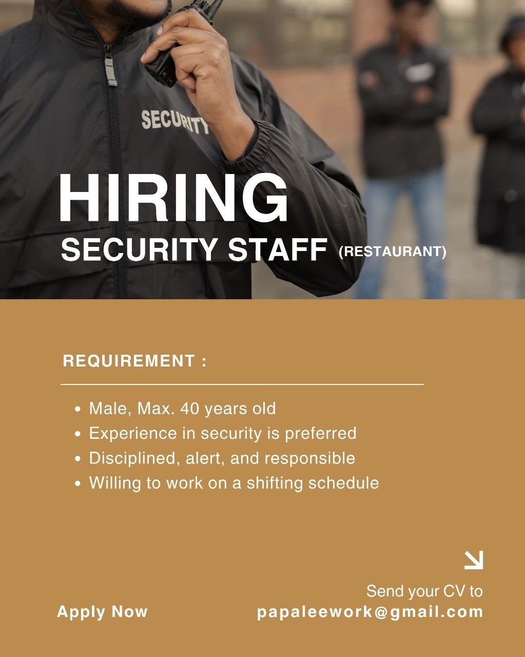 Lowongan Security Staff & Head Bar (Restaurant)