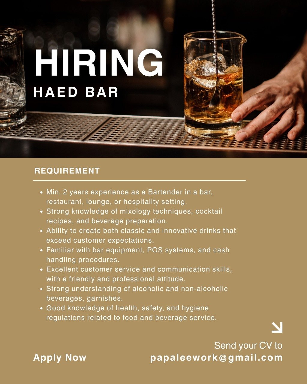 Lowongan Security Staff & Head Bar (Restaurant)