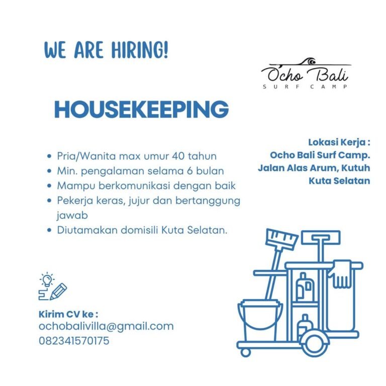 Lowongan Housekeeping Ocho Bali Surf Camp Kuta Selatan