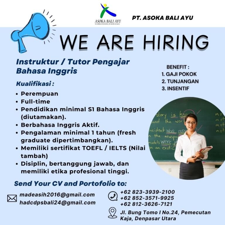 Lowongan Instruktur Bahasa Inggris Asoka Bali Ayu Denpasar