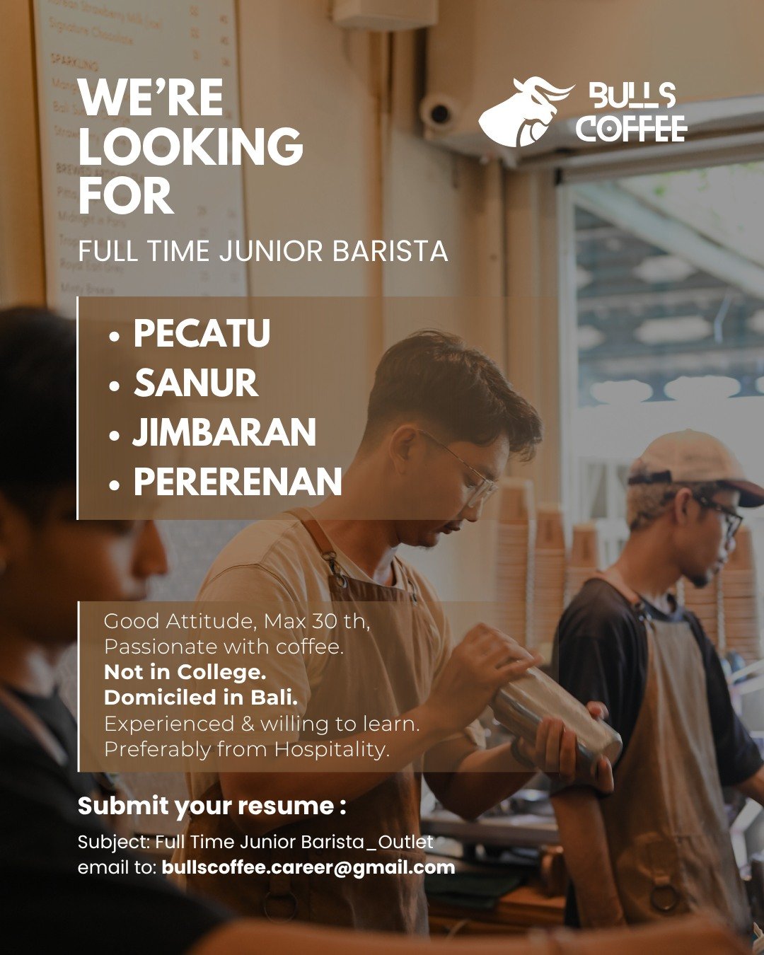 Lowongan Junior Barista Bulls Coffee