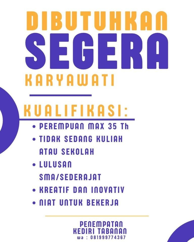Lowongan Karyawati Kediri Tabanan
