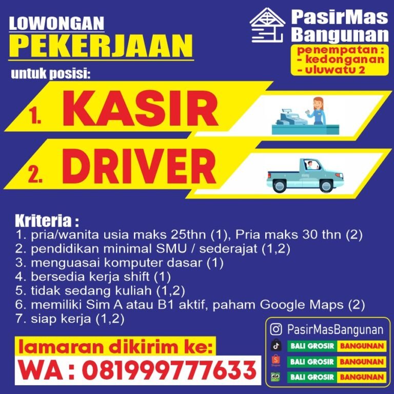 Lowongan Pekerjaan PasirMas Bangunan Kedonganan & Uluwatu