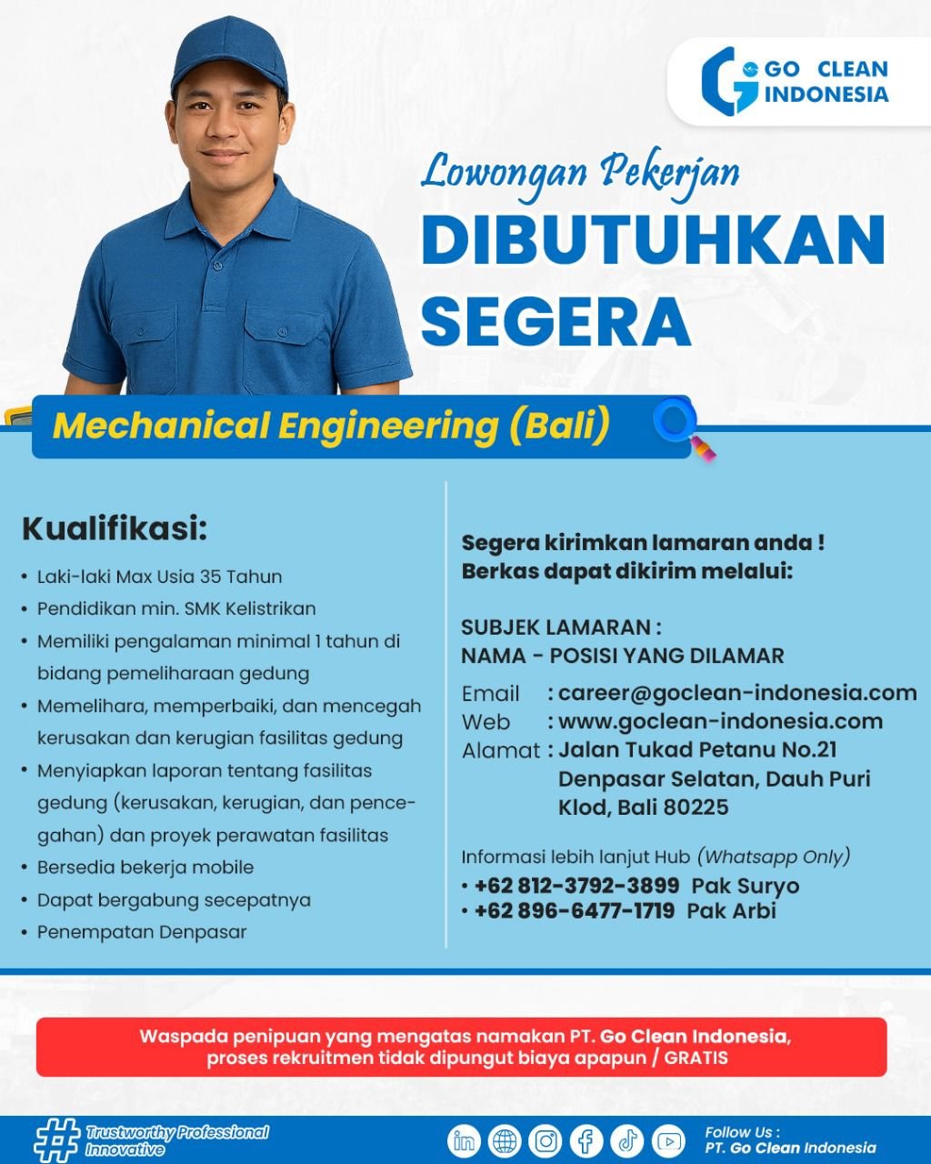 Lowongan Mechanical Engineering PT Go Clean Indonesia Denpasar