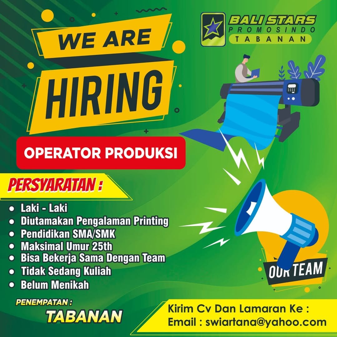 Lowongan Operator Produksi Bali Stars Promosindo Tabanan