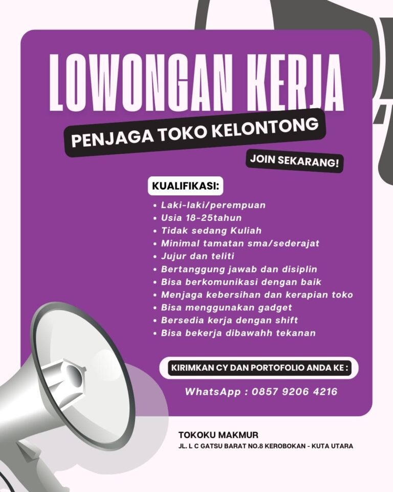 Lowongan Penjaga Toko Tokoku Makmur Kerobokan