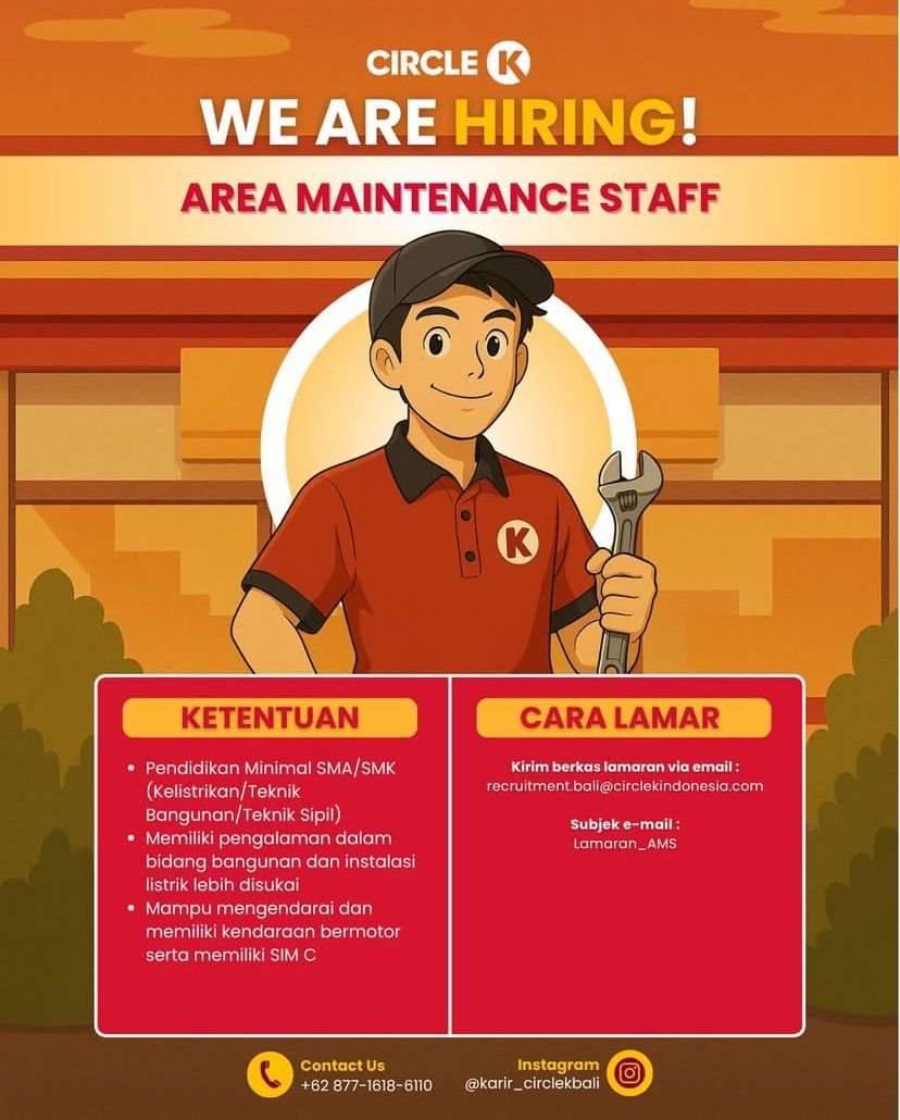 Lowongan Pramuniaga & Area Maintenance Staff Circle K Bali