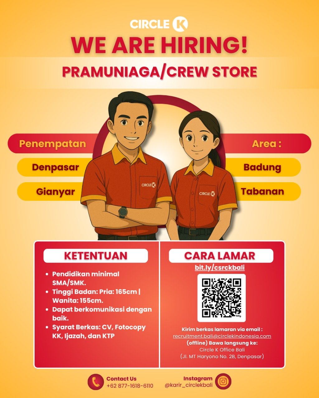 Lowongan Pramuniaga & Area Maintenance Staff Circle K Bali